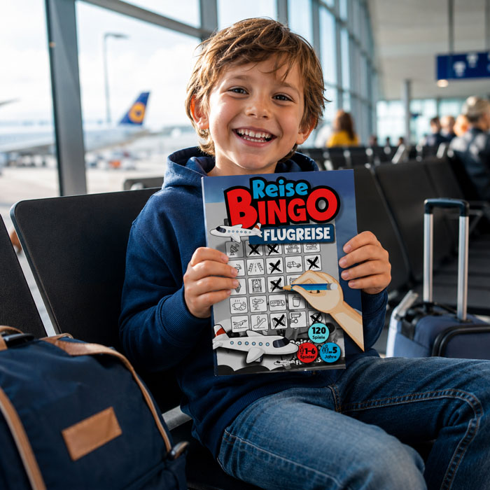 Flugreise-Bingo als Beschäftigung für Kinder bei Wartezeiten am Flughafen